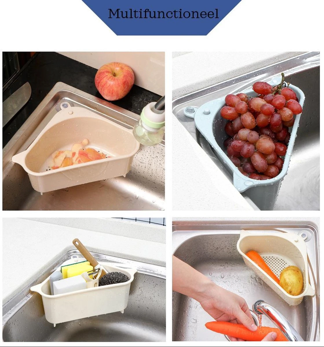 Cless - Gootsteenzeef – Grijs Zeef – Gootsteen Afvalbakje – Opvangbakje – Spoelbak – Afdruipbakje - Afbeelding 3