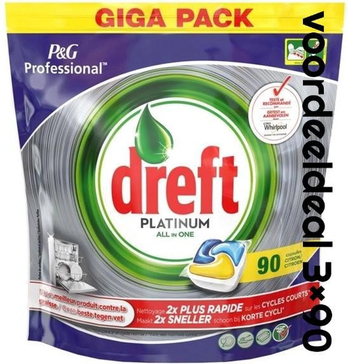 Dreft Platinum - All In One Lemon Voordeeldeal 270 Vaatwastabletten / Jaardoos / Megadeal / Voordeeldoos - Afbeelding 3