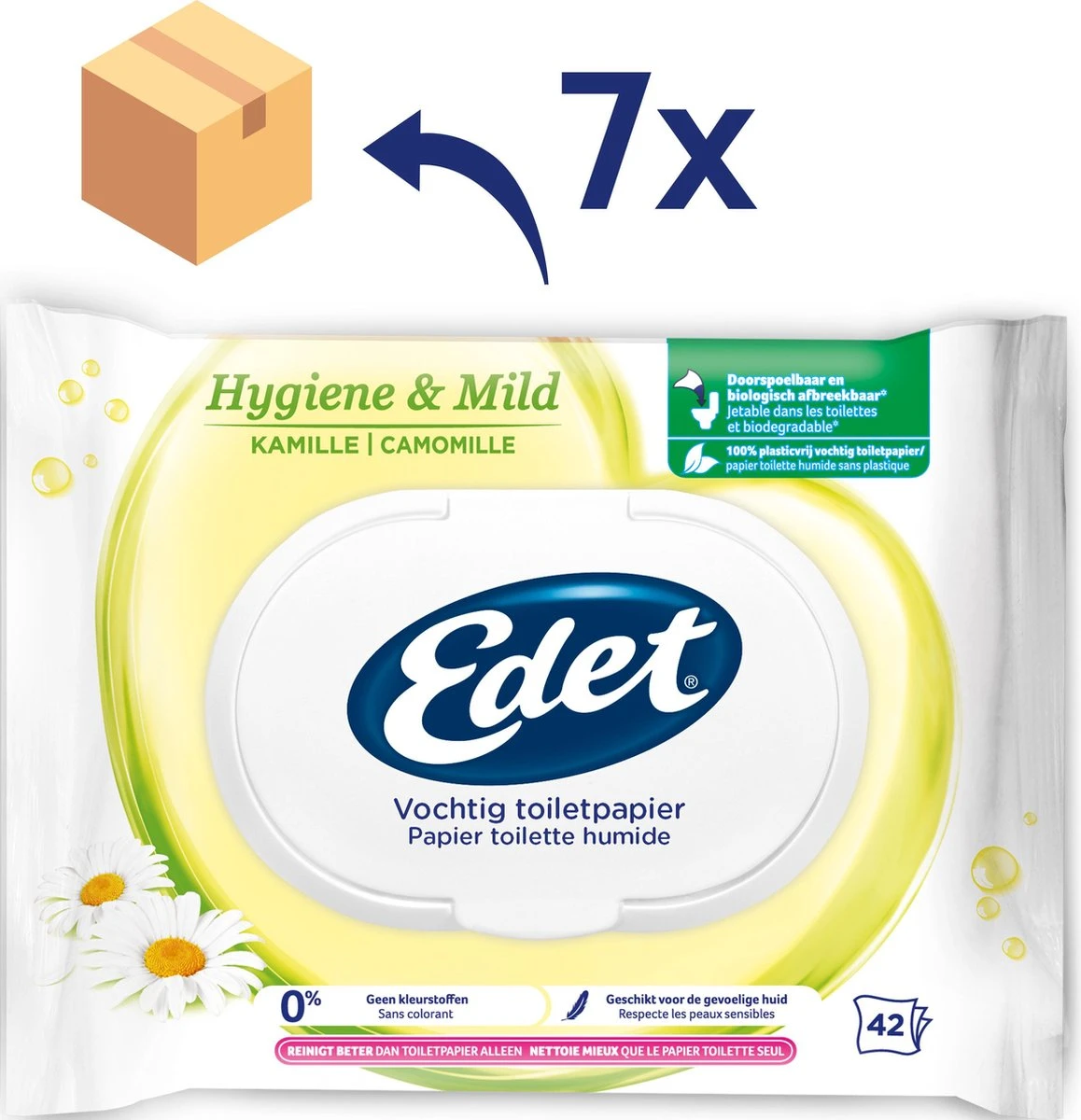 Edet Kamille Vochtig Wc Papier - 7 Stuks - Met Natuurlijke Kamille Extracten - Afbeelding 3