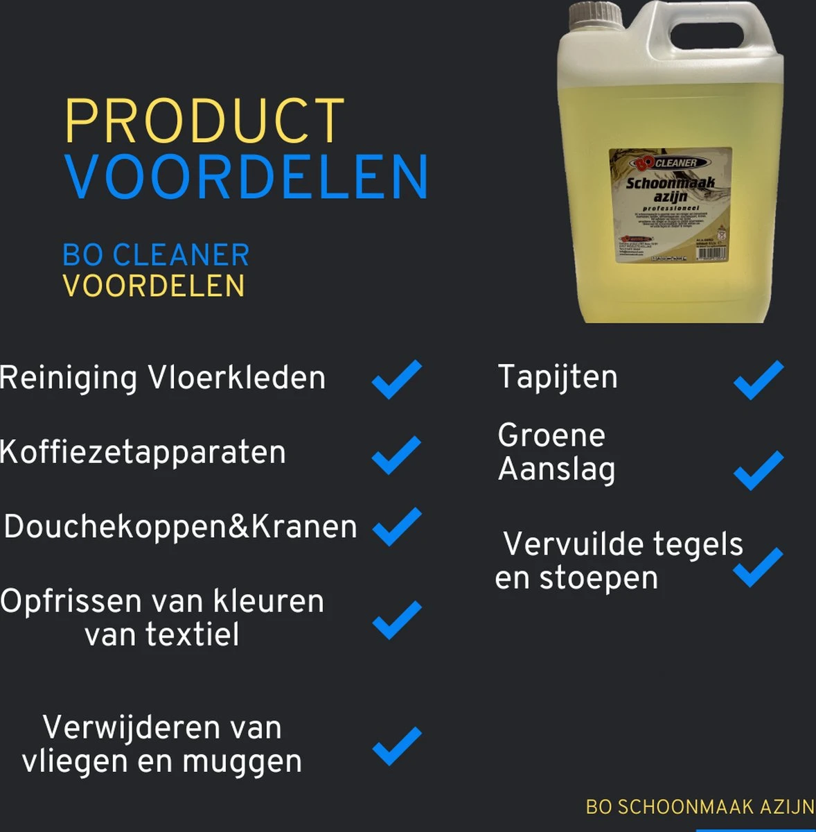 BO Cleaner - Schoonmaak Azijn - 3x 5 Liter - VOORDEEL VERPAKKING - Reiniger - Professioneel - BEST SELLER - Azijn - Tegels- Groene Aanslag - Schoonmaak - 15L - Afbeelding 2