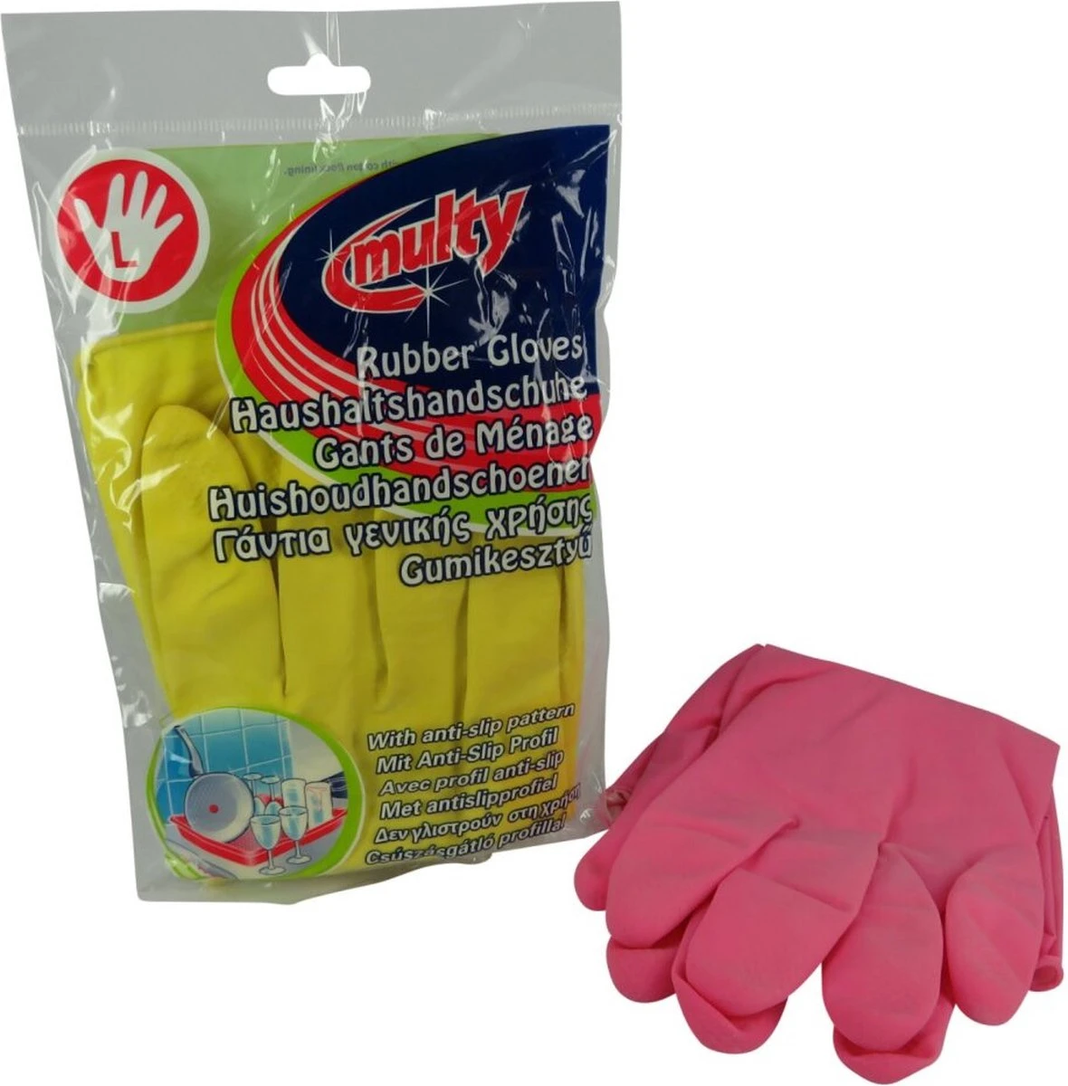 Multy Luxe Huishoudhandschoenen Maat L - Natuurlatex Met Kantoenen Vlokvoering - Anti Slip - Rubberen Handschoenen - Waterdicht - Natuurlijk Latex - Maat L - Afbeelding 4