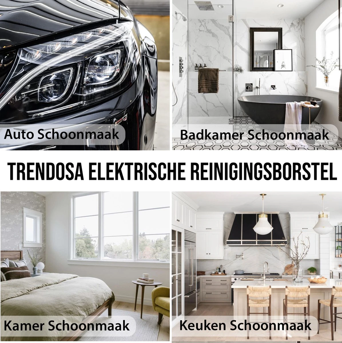 Trendosa Elektrische Schoonmaakborstel - Elektrische Schrobborstel - Poetsmachine - Handborstel - Scrubber- De Badkamer/Keuken/Auto- 10 Opzetstukken Geel - Afbeelding 4