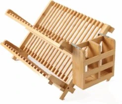 Merkloos Decopatent® Afdruiprek Voor Afwas - Bamboe - Hout - Inklapbaar Afdruiprek - Afwasrekje Inclusief Bestekhouder - Afwas Druiprek