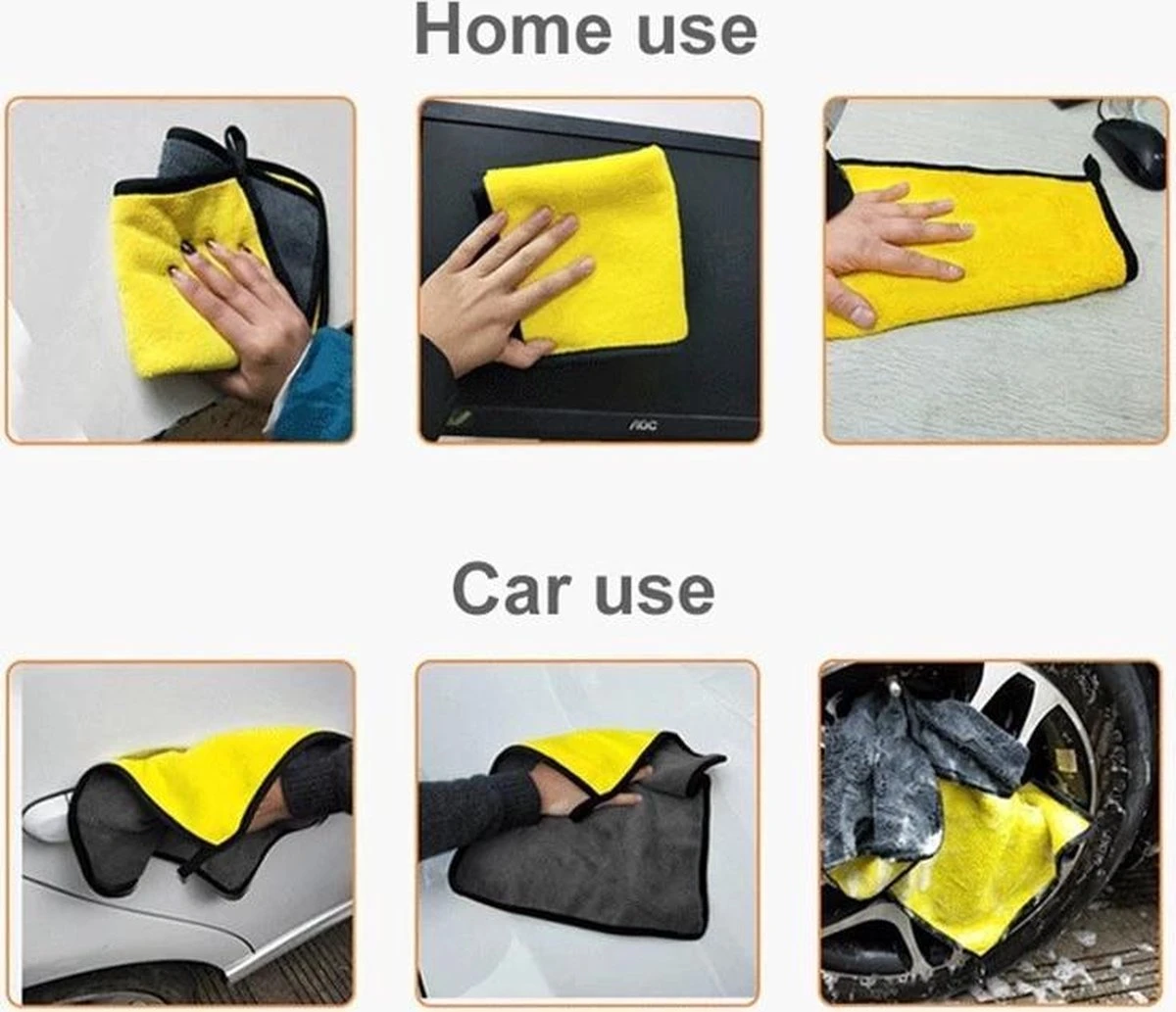 Microvezel Auto Droogdoek - 30cm X 40cm - Poetsdoek - Auto Poetsdoek - Schoonmaak Accesoires - Auto Handdoek - Droogdoek - Geel/Grijs - Watermagneet. - Afbeelding 3