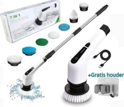 Merkloos Scrubclean Elektrische Schoonmaakborstel-7 In 1 Schrobber Met Steel-2 Standen Poetsmachine-max 130cm-badkamer/keuken/auto +gratis Houder