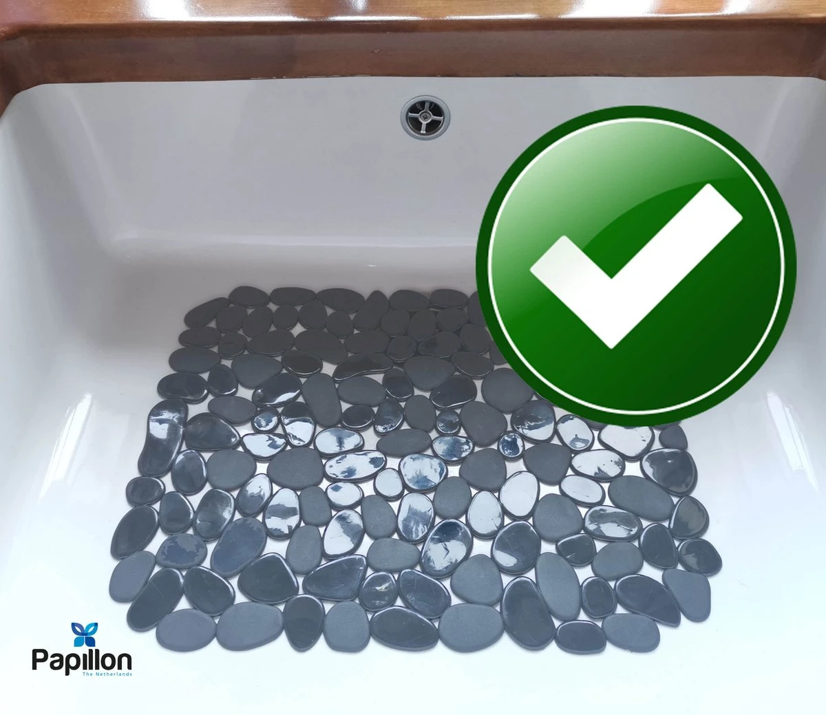 Merkloos Gootsteenmat - 40x30 Cm - Papillon Kiezels Grijs - Afbeelding 2