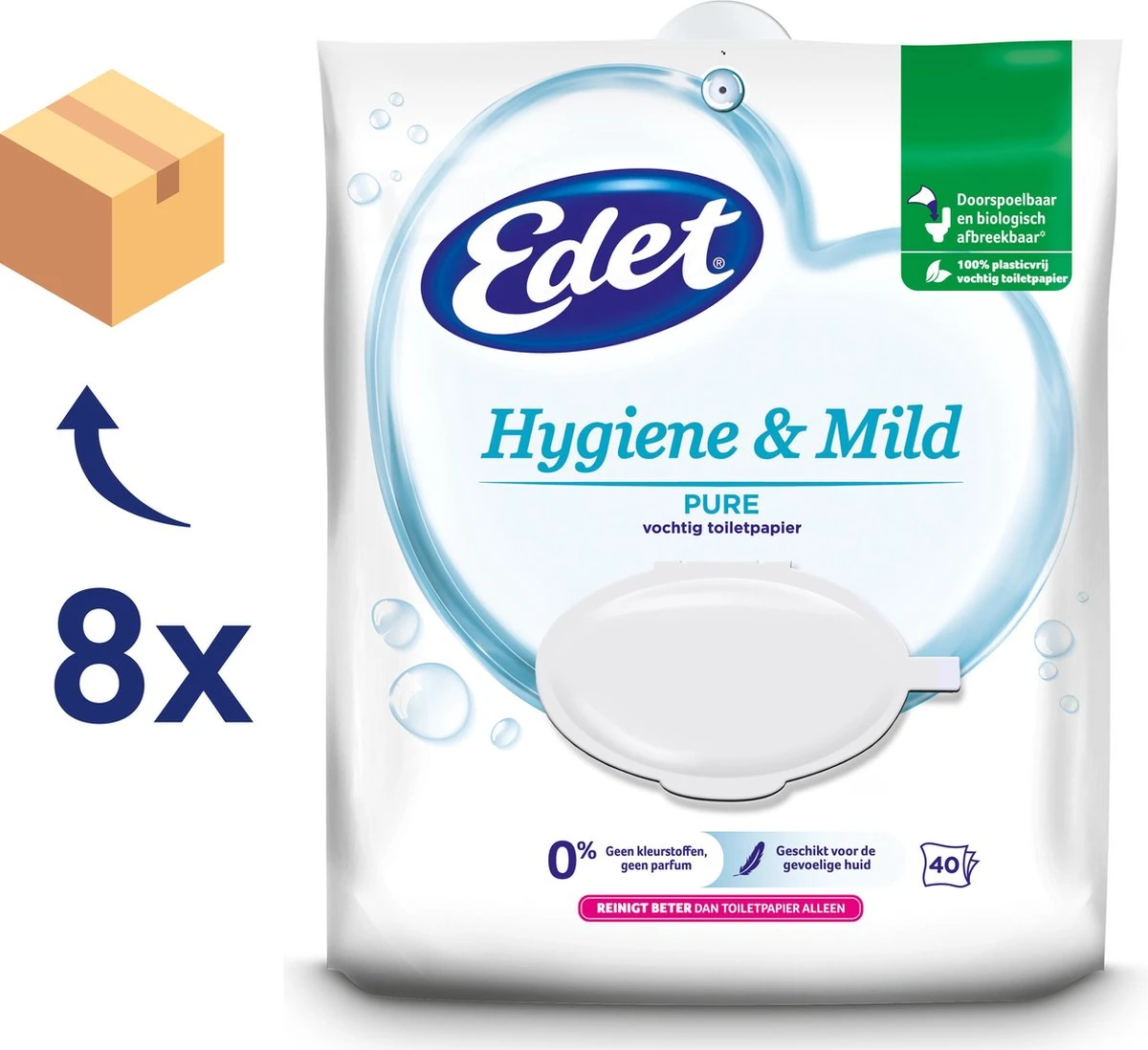 Edet Pure Vochtig Toiletpapier - 8 X 40 Stuks - Halfjaar Voorraad - Afbeelding 2