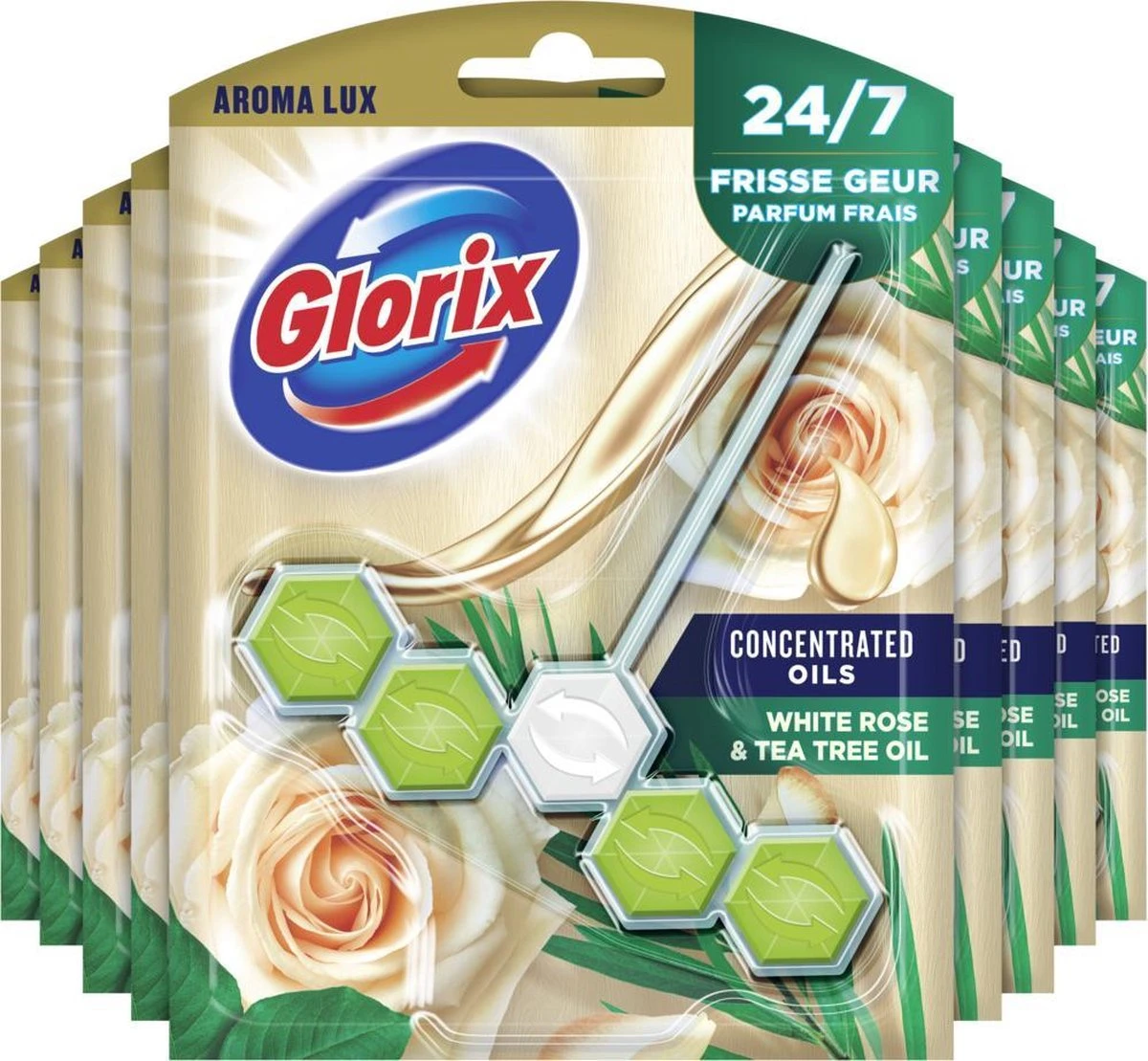 Glorix Aroma Lux Toiletblokken White Rose & Tea Tree Oil - 9 X 55g - Voordeelverpakking
