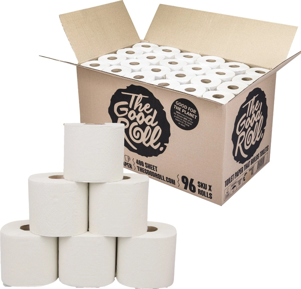 THE GOOD ROLL - WC Papier Voordeelverpakking - 96 Stuks -400vel -3-laags - The Wrapless Choice - 100% Gerecycled