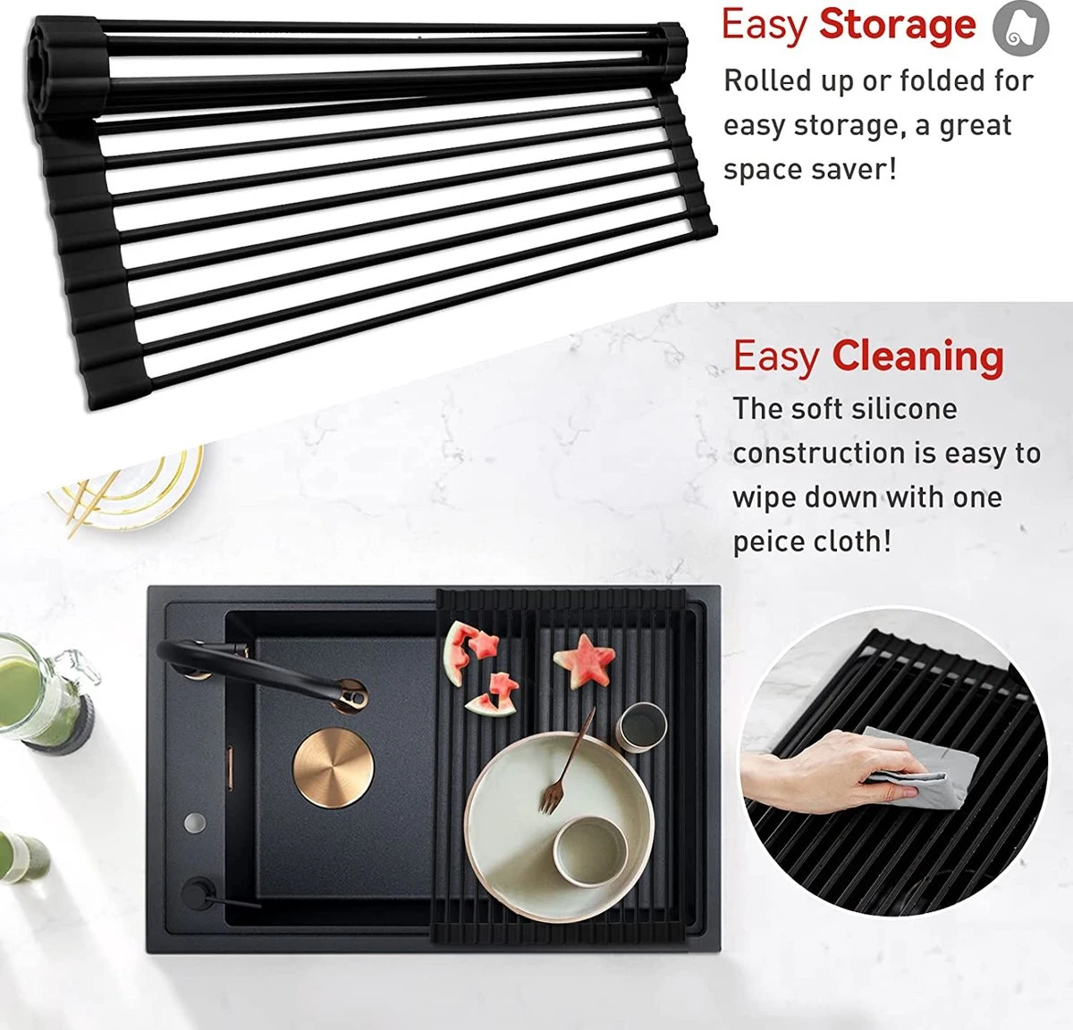 BOTC Afdruiprek - Verstelbaar - Afdruipmat Voor Afwas - Pannenonderzetter - Opvouwbaar - Afbeelding 2