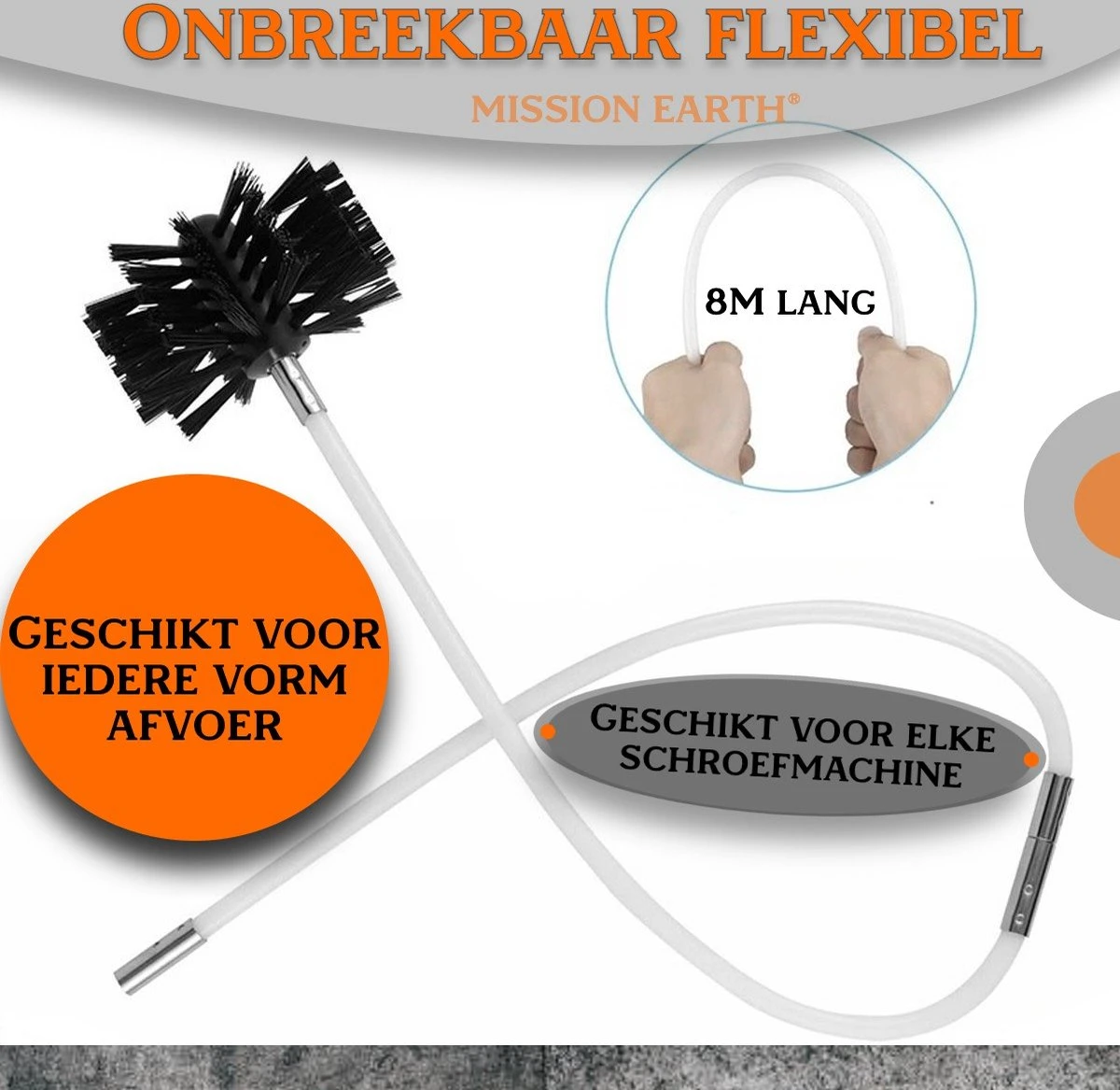 Schoorsteenveegset - 8 Meter - 2 Borstelkoppen - Professioneel - Schoorsteen Borstel - Veegkit - Haardset Voor Houtkachel - Flexibel - Schoorsteenveger - Pelletkachel Accessoires - Schoorsteen Reiniger - Geschikt Voor Boormachines - Afbeelding 4