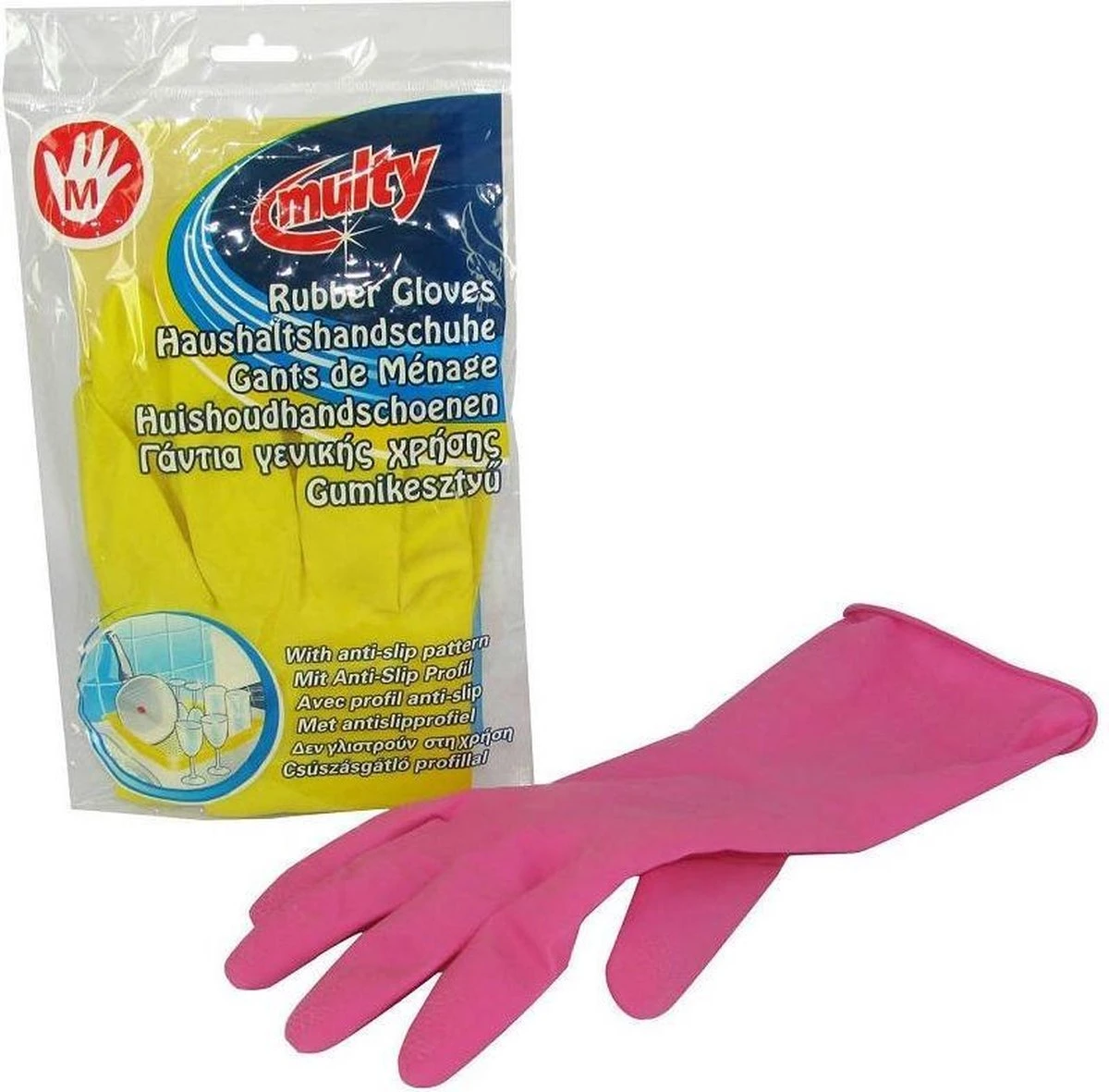 Multy Luxe Huishoudhandschoenen Maat L - Natuurlatex Met Kantoenen Vlokvoering - Anti Slip - Rubberen Handschoenen - Waterdicht - Natuurlijk Latex - Maat L - Afbeelding 2