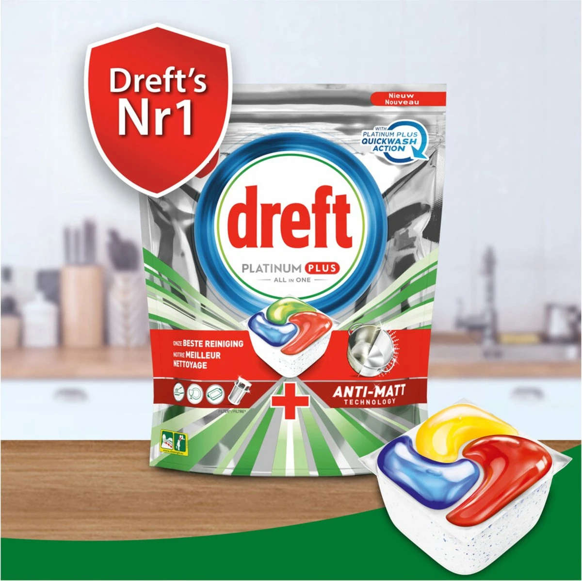 Dreft Platinum Plus All In One Vaatwastabletten Deep Clean 38 Stuks - Afbeelding 4