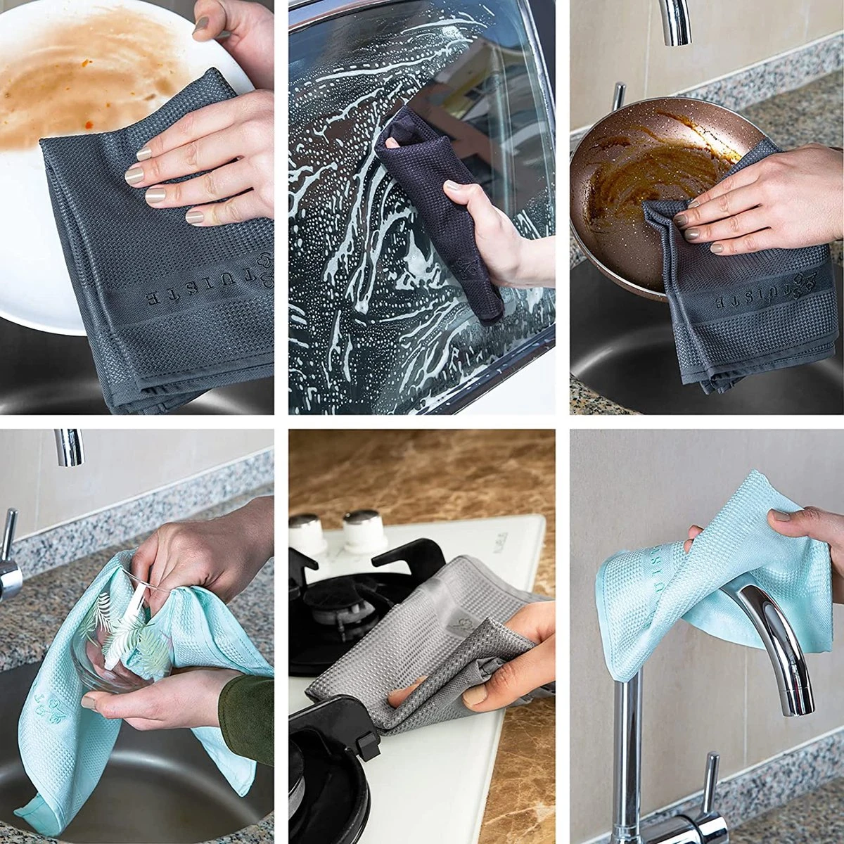 Tuiste Set Van 4, Grijs, Microvezel Microvezeldoeken, Permium Poetsdoeken, Stofdoeken, Nano Poetsdoeken, Micro Magic Magische Doeken, Multifunctionele Reinigingsdoeken, Set Van 4, 37 X 57 Cm - Afbeelding 4