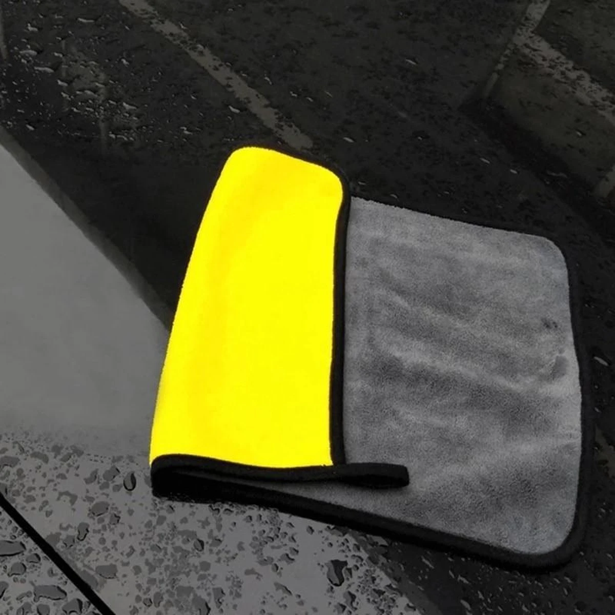 Microvezel Auto Droogdoek - 30cm X 40cm - Poetsdoek - Auto Poetsdoek - Schoonmaak Accesoires - Auto Handdoek - Droogdoek - Geel/Grijs - Watermagneet. - Afbeelding 2