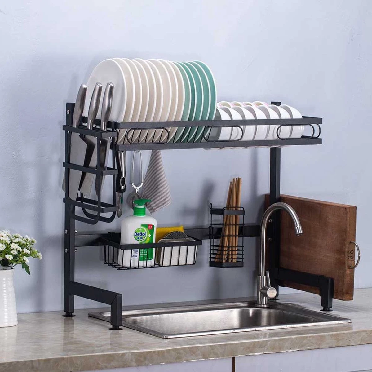 Afdruiprek Voor Boven Gootsteen - Keukenhulp - Keukenrek - Industriële Look - Bordenrek - Afbeelding 2