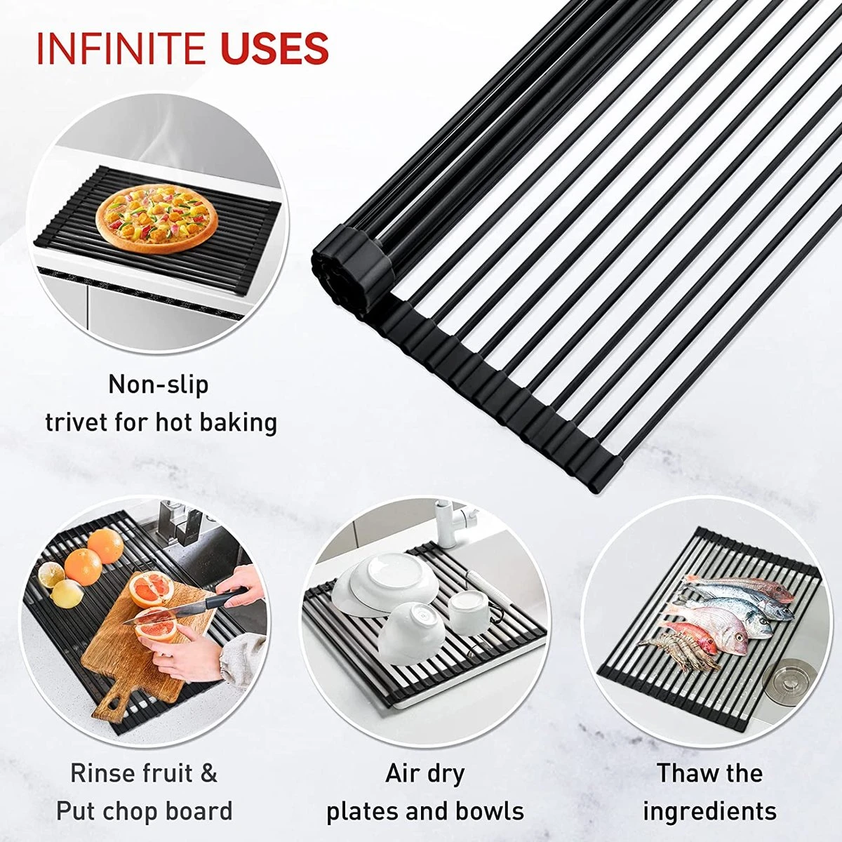 BOTC Afdruiprek - Verstelbaar - Afdruipmat Voor Afwas - Pannenonderzetter - Opvouwbaar - Afbeelding 8