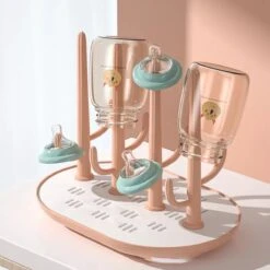 Merkloos Flessen Droogrek - Baby Flessenrek - Afdruiprek - Rose - Drying Rack - Bidon - Babyfles