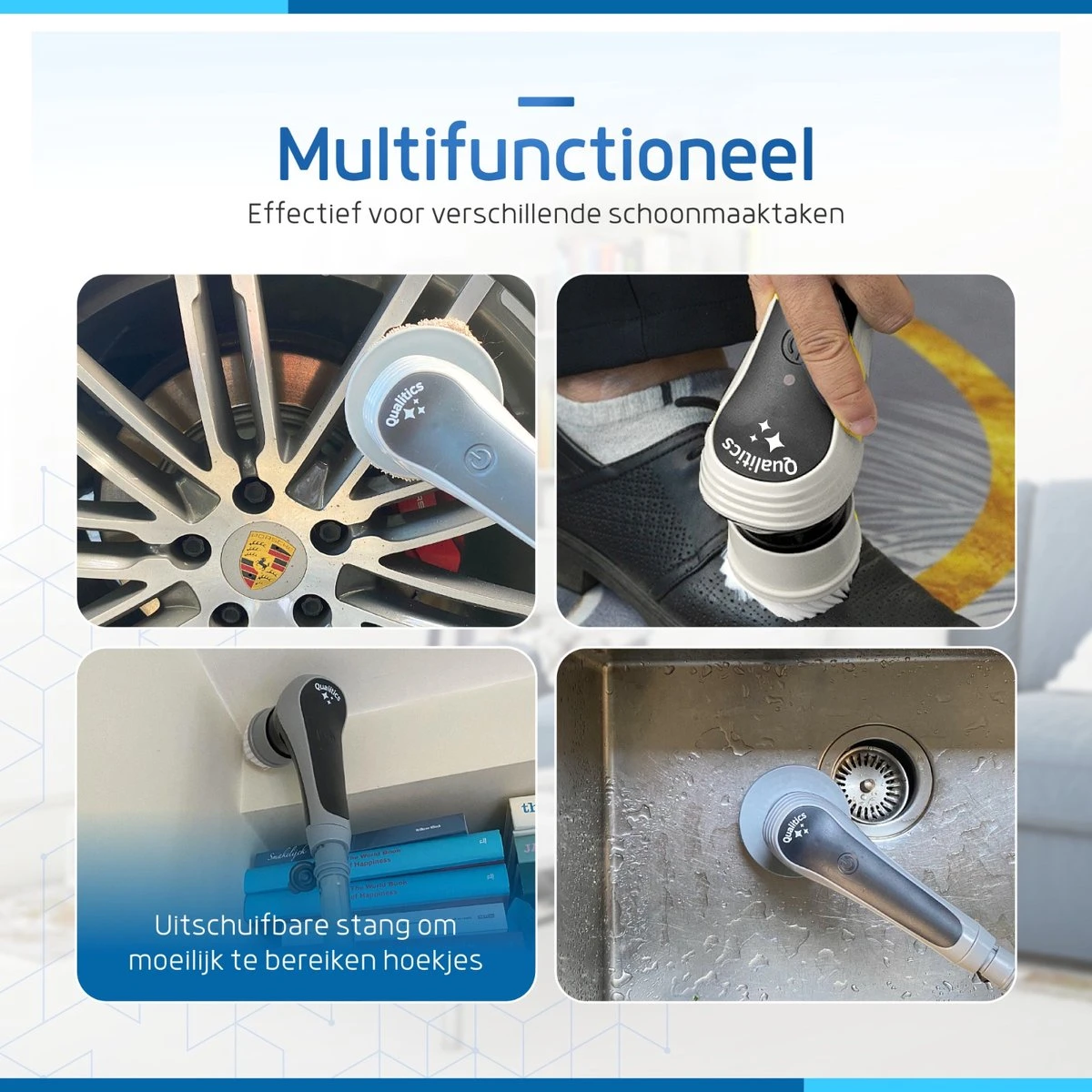 Qualitics Elektrische Schoonmaakborstel - Roterende Polijstmachine - Schrobborstel - Poetsmachine - Vloerreiniger Met 10 Opzetstukken - Afbeelding 6