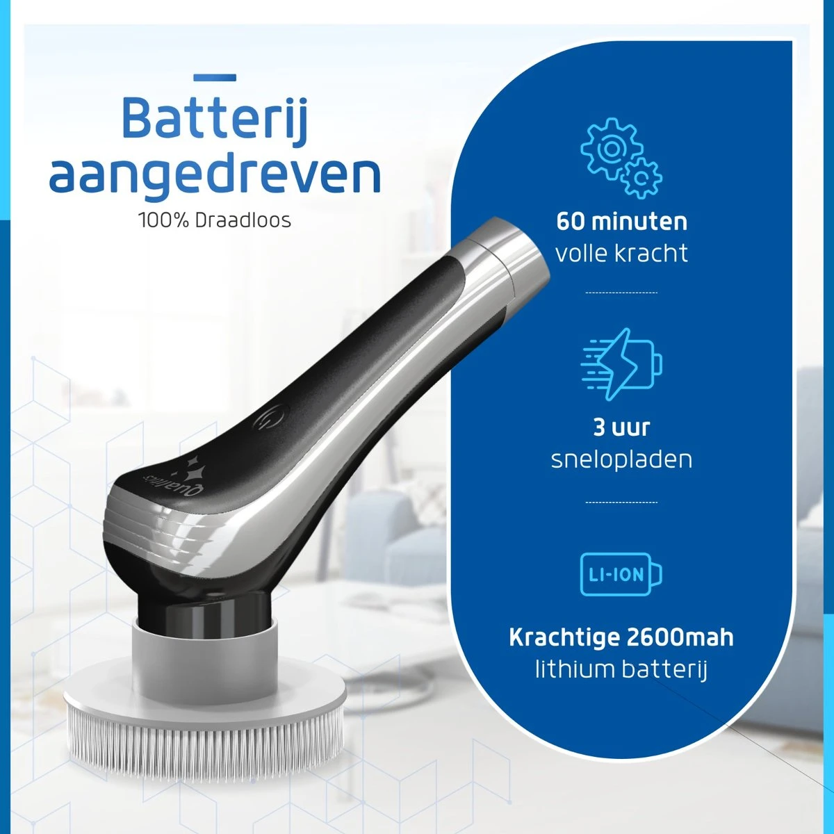 Qualitics Elektrische Schoonmaakborstel - Roterende Polijstmachine - Schrobborstel - Poetsmachine - Vloerreiniger Met 10 Opzetstukken - Afbeelding 7