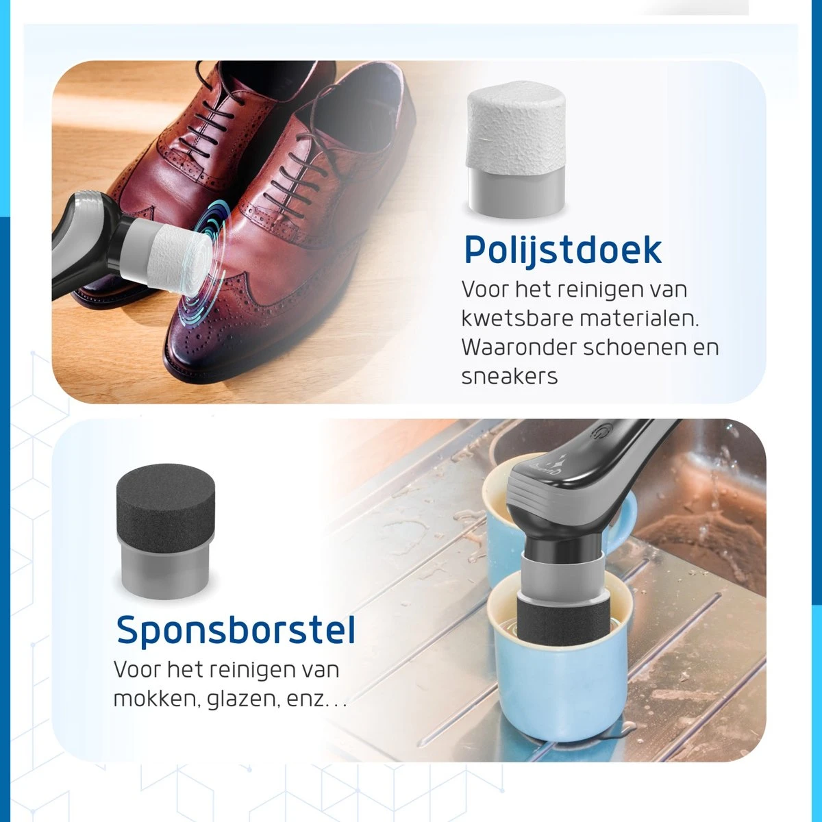 Qualitics Elektrische Schoonmaakborstel - Roterende Polijstmachine - Schrobborstel - Poetsmachine - Vloerreiniger Met 10 Opzetstukken - Afbeelding 10