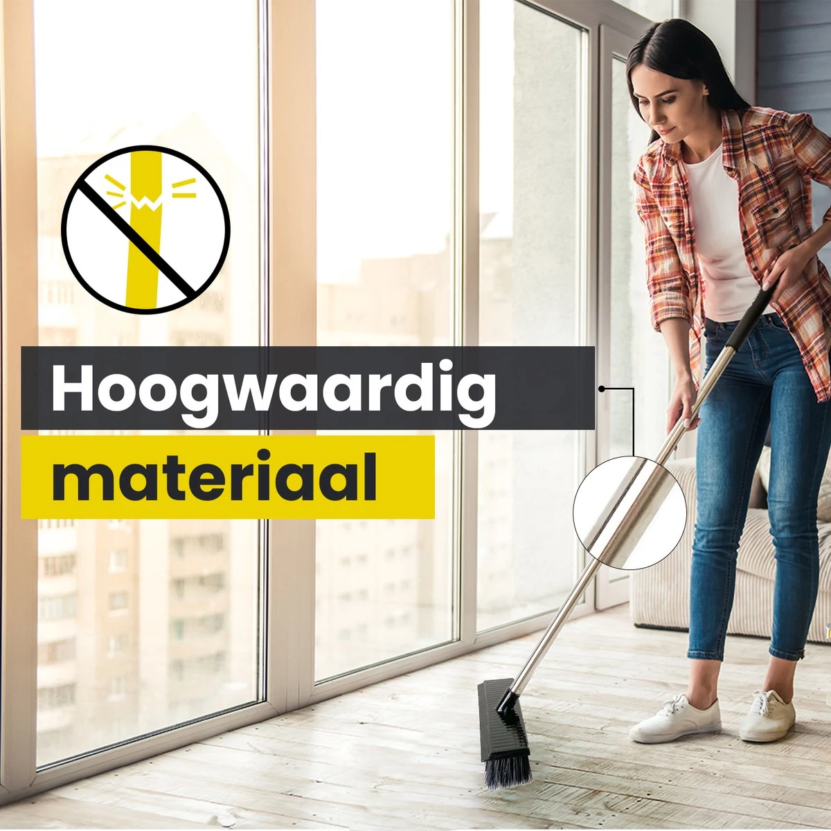 Schrobbezem Zwart Luiwagen Met Steel 120cm - Tuinbezem Straatbezem - Schoonmaak Schrobber Kunststof Harde Bezem - Schrobborstel En Schuurborstel - Afbeelding 2