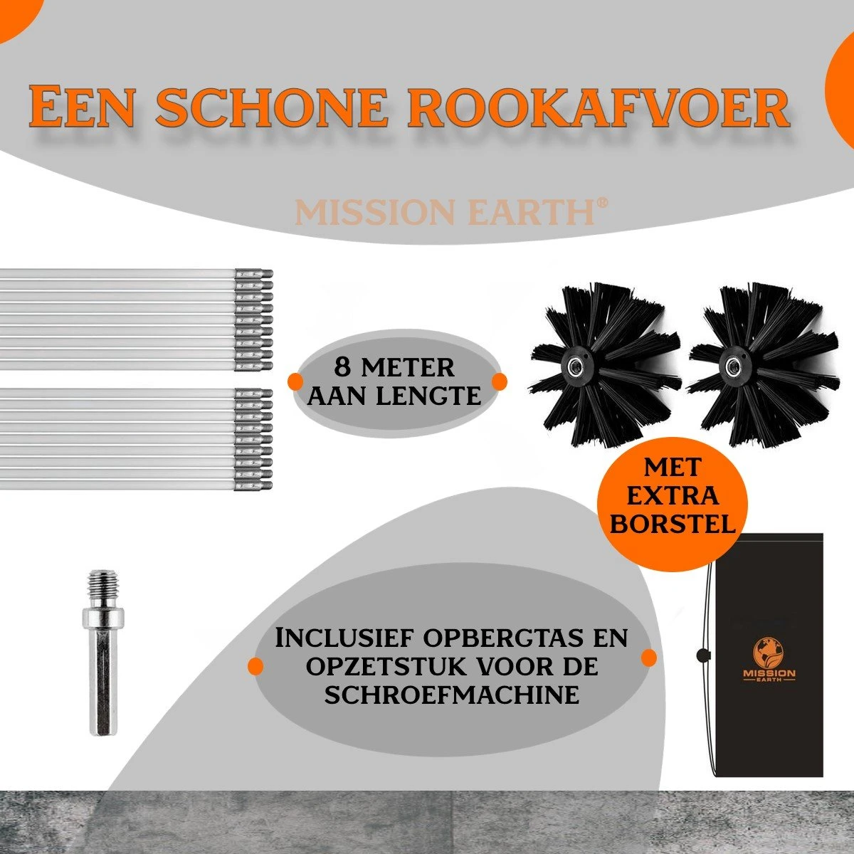 Schoorsteenveegset - 8 Meter - 2 Borstelkoppen - Professioneel - Schoorsteen Borstel - Veegkit - Haardset Voor Houtkachel - Flexibel - Schoorsteenveger - Pelletkachel Accessoires - Schoorsteen Reiniger - Geschikt Voor Boormachines - Afbeelding 7