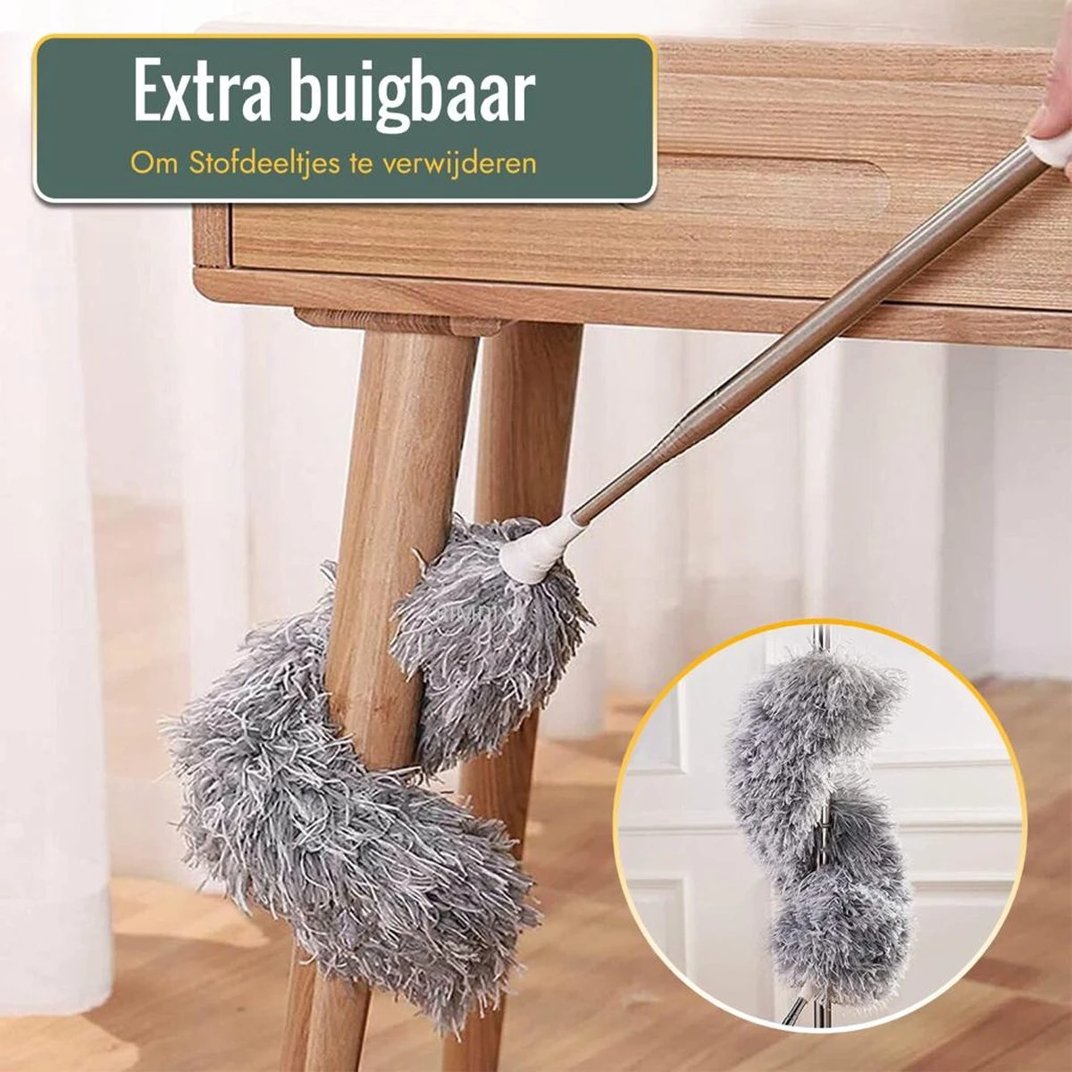 Livv Goods Telescopische Plumeau Set Met Telescoopsteel - 5 In 1 - Tot 250 Cm Uitschuifbaar - Duster - Stoffer - Afbeelding 3