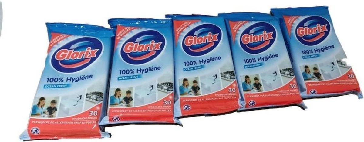 Glorix Doekjes Ocean - 100% Hygiene - 6 X 30 = 180 Vochtige Schoonmaakdoekjes - Afbeelding 4