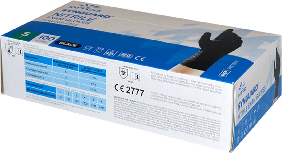 Intco Synguard Nitril Examination Gloves - 100 Stuks - Zwart - Poedervrij - Latex Vrij - Niet Steriel - Maat S - Afbeelding 2