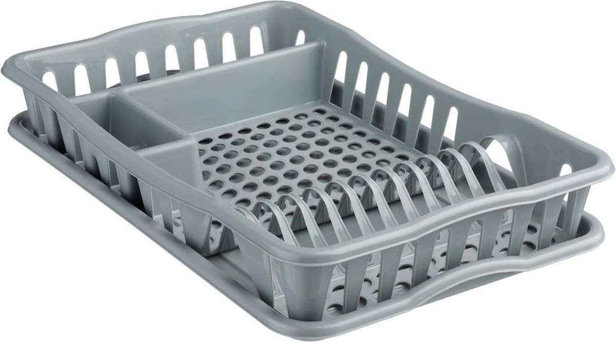 Merkloos Decopatent® Afdruiprek Voor Afwas - Afdruiprekje Met Lekbak - Kunststof Afdruipmat - Afwassen Borden & Bestek - 32.5x49x9 - Grijs - Afbeelding 2