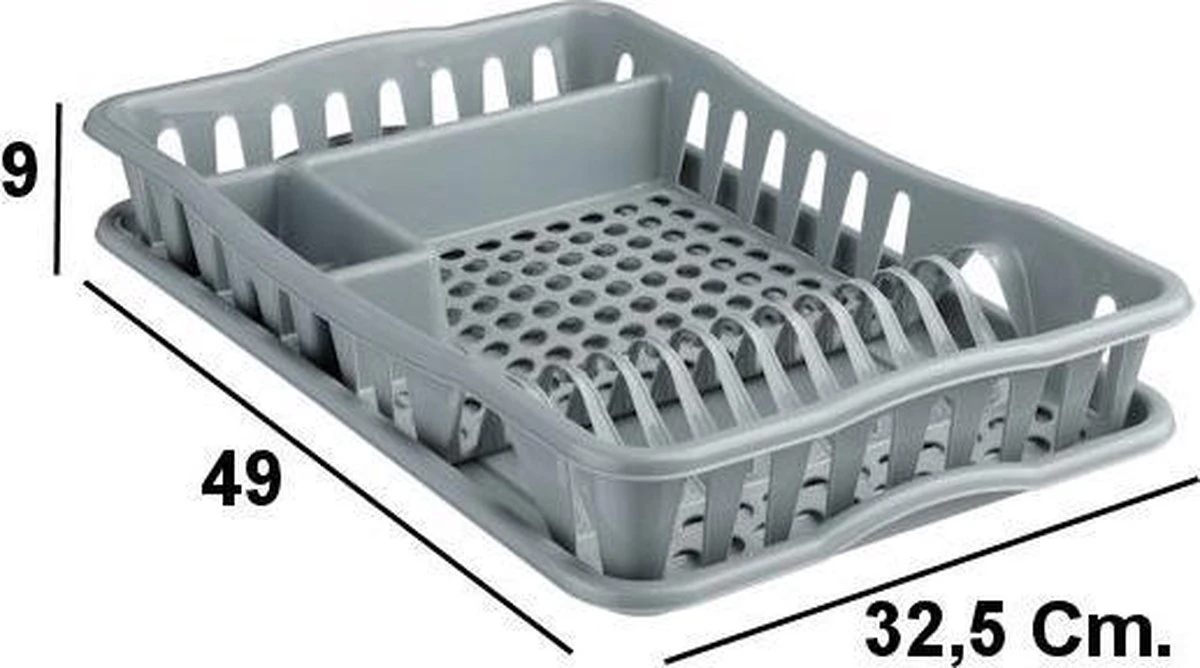 Merkloos Decopatent® Afdruiprek Voor Afwas - Afdruiprekje Met Lekbak - Kunststof Afdruipmat - Afwassen Borden & Bestek - 32.5x49x9 - Grijs - Afbeelding 5
