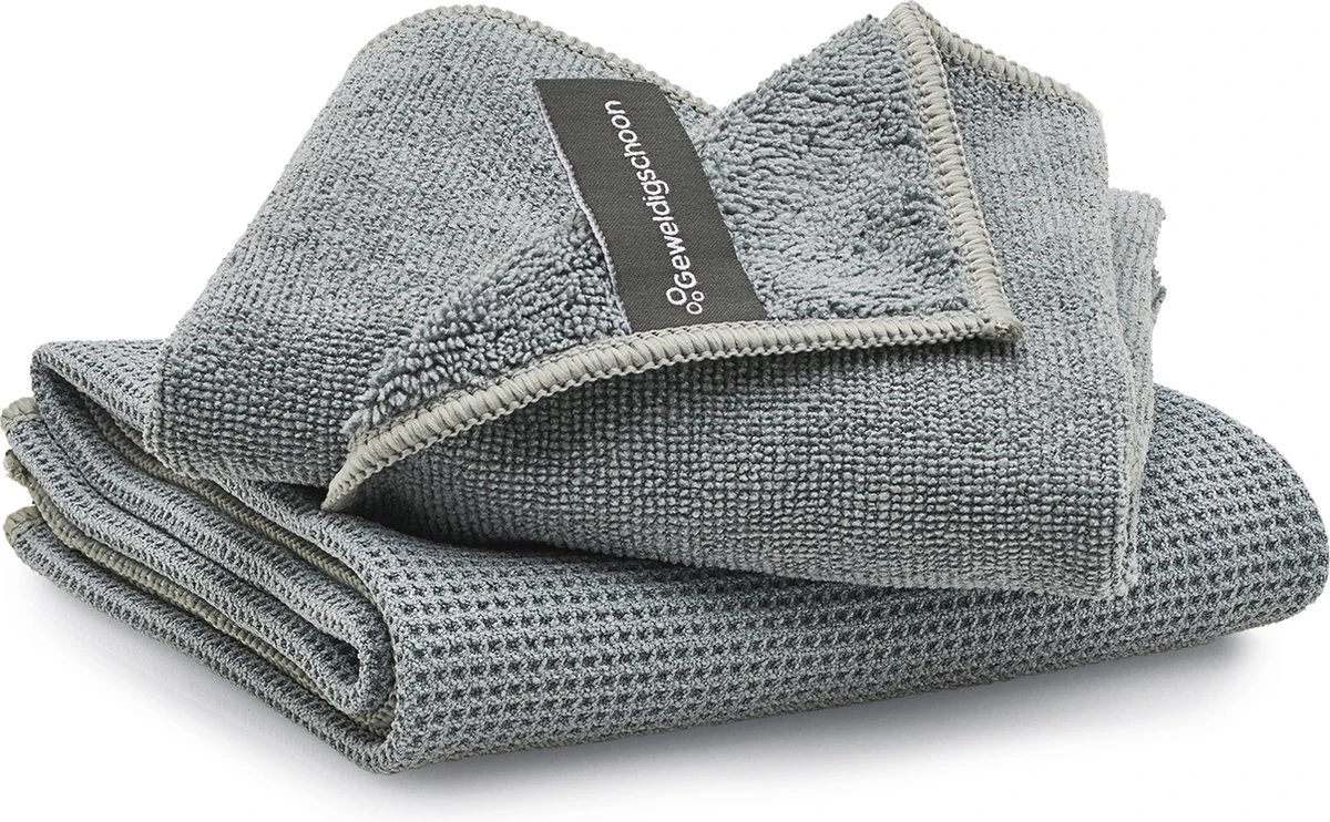 Geweldigschoon Grijze Microvezel Raamdoekenset Bestaande Uit 1 Schoonmaakdoek + 1 Droogdoek (raamdoeken, Raamset)