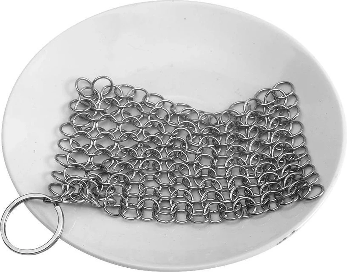 LOUZIR RVS Gietijzer Cleaner Voor Pannen - Metalen Borstel- Scrubmat- Zilver - Afbeelding 2