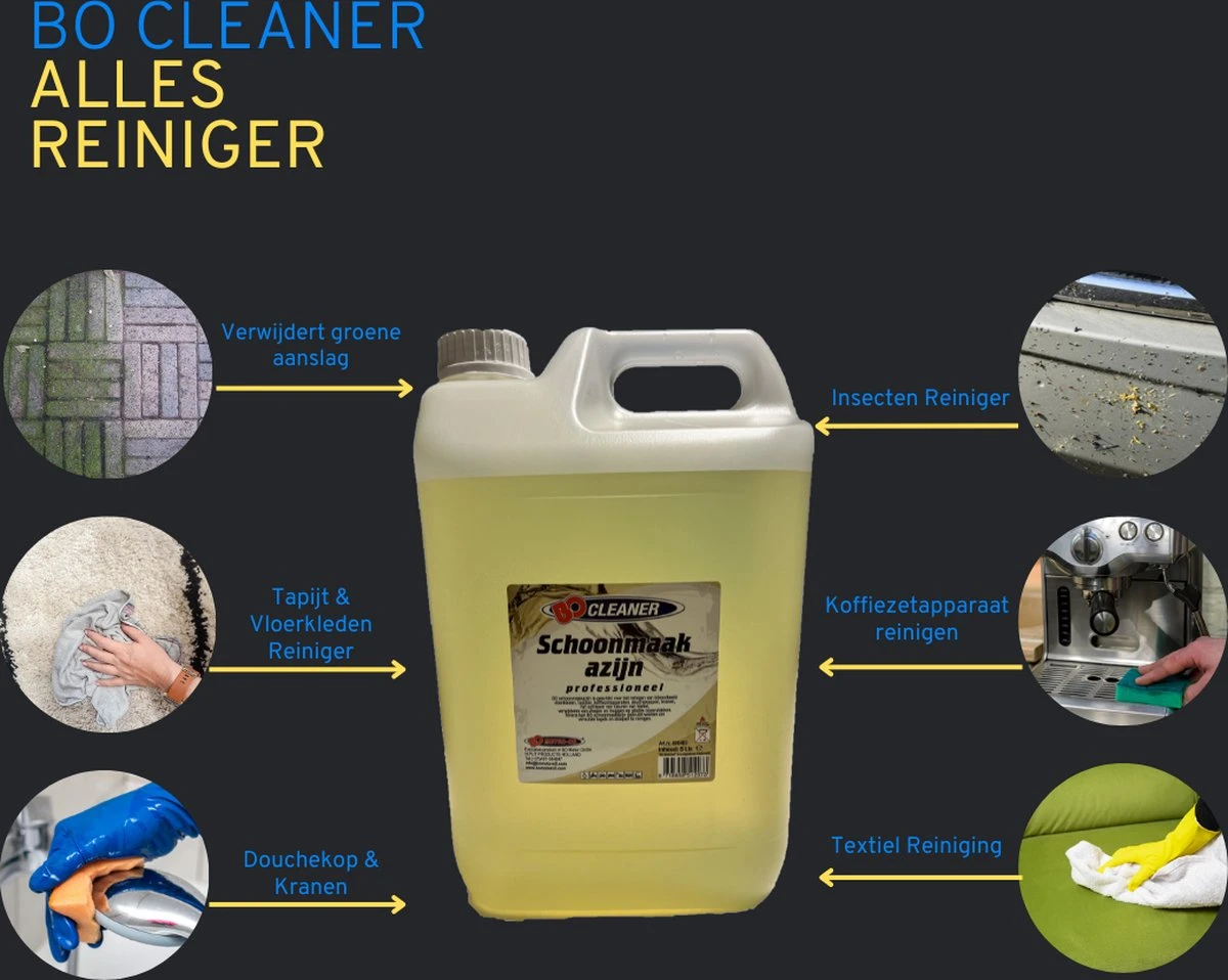 BO Cleaner - Schoonmaak Azijn - 3x 5 Liter - VOORDEEL VERPAKKING - Reiniger - Professioneel - BEST SELLER - Azijn - Tegels- Groene Aanslag - Schoonmaak - 15L - Afbeelding 3