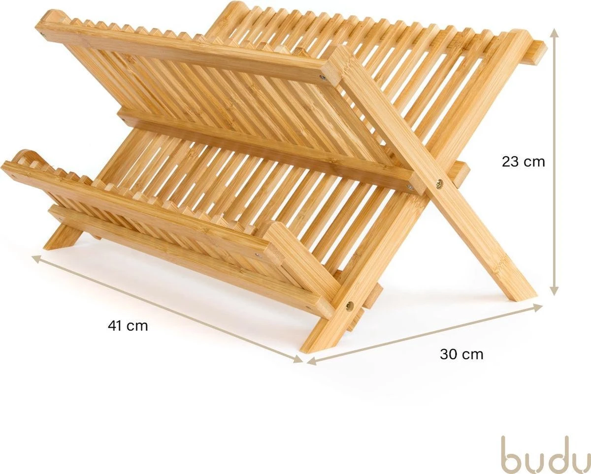 Budu Afdruiprek - Afdruiprekje Van Bamboe Hout - Afdruiprek Voor Afwas - Vaatwasrek - Keukenrek - Inklapbaar - Opvouwbaar - - Afbeelding 5