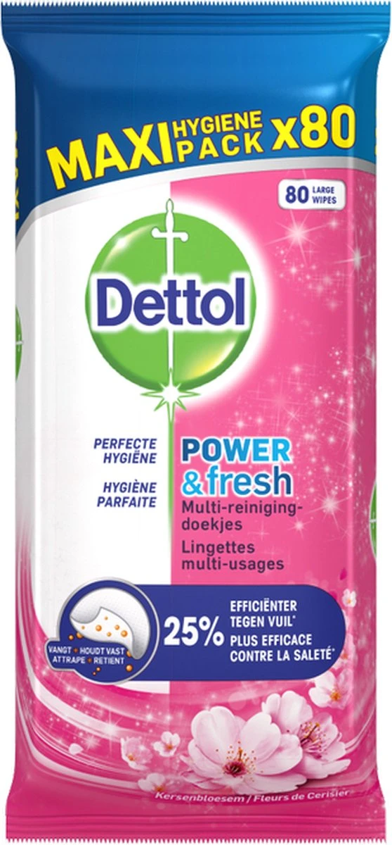Dettol Schoonmaakdoekjes Power & Fresh - Kersenbloesem - 80 Stuks X6 - Afbeelding 5