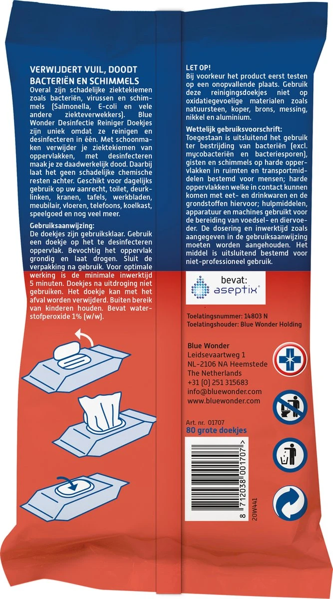 Blue Wonder Desinfectie Reinigingsdoekjes - 80 Stuks - Afbeelding 2