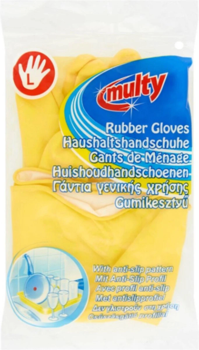 Multy Luxe Huishoudhandschoenen Maat L - Natuurlatex Met Kantoenen Vlokvoering - Anti Slip - Rubberen Handschoenen - Waterdicht - Natuurlijk Latex - Maat L - Afbeelding 5