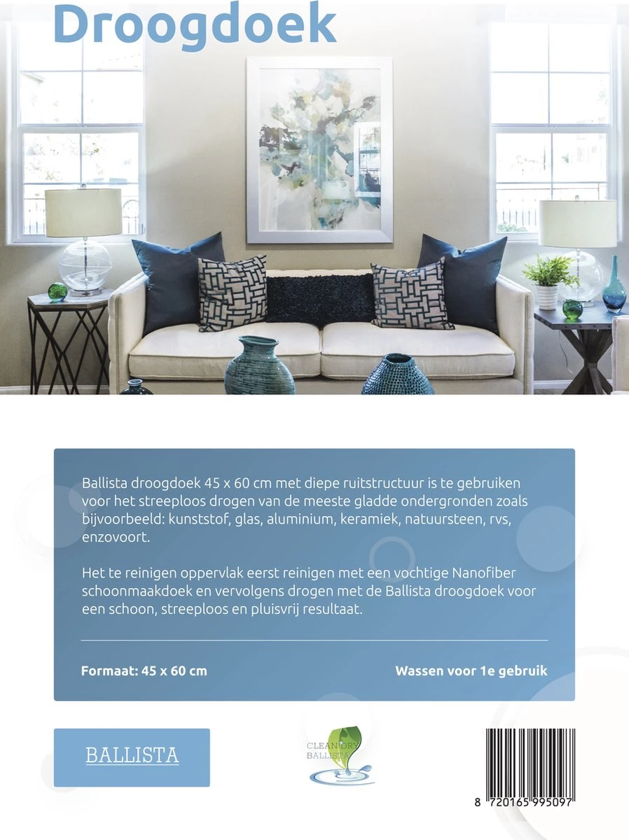 Ballista Ramenset Raamdoeken Droogdoek 45 X 60 Cm + Nanofiber 40 X 40 Cm Beide In Het Blauw Klasse 1 - Afbeelding 13